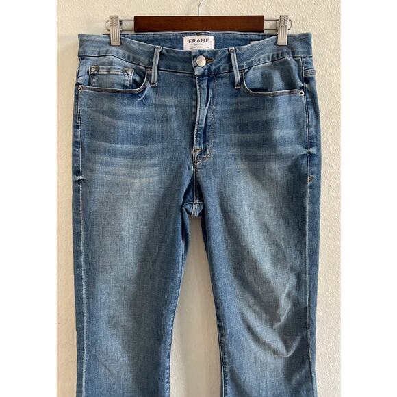 Frame Le’ Crop Mini Boot Stretch Distressed Raw Hem Medium Wash Women’s size 31 - Picture 5 of 14